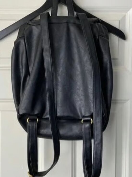 Black Merona Faux Leather Backpack main image 3